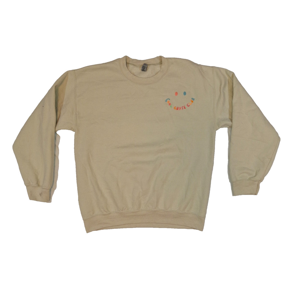Cool Aunts Club Crewneck Sweatshirt Beige Medium Gildan Floral Graphic Womens